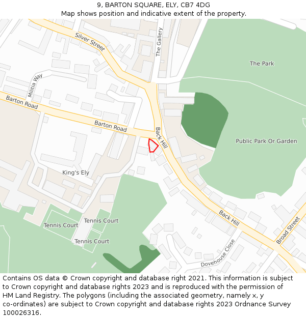 9, BARTON SQUARE, ELY, CB7 4DG: Location map and indicative extent of plot