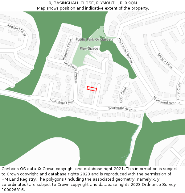 9, BASINGHALL CLOSE, PLYMOUTH, PL9 9QN: Location map and indicative extent of plot