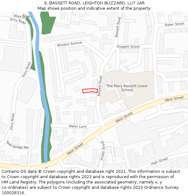 9, BASSETT ROAD, LEIGHTON BUZZARD, LU7 1AR: Location map and indicative extent of plot