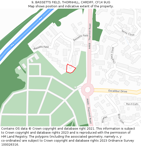 9, BASSETTS FIELD, THORNHILL, CARDIFF, CF14 9UG: Location map and indicative extent of plot