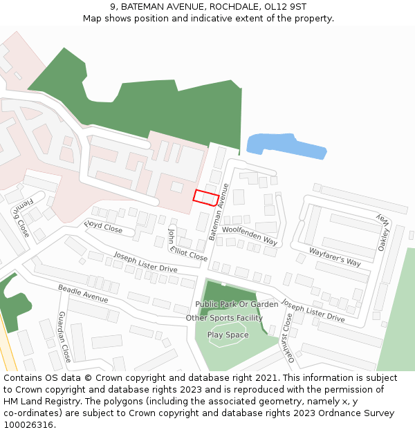 9, BATEMAN AVENUE, ROCHDALE, OL12 9ST: Location map and indicative extent of plot