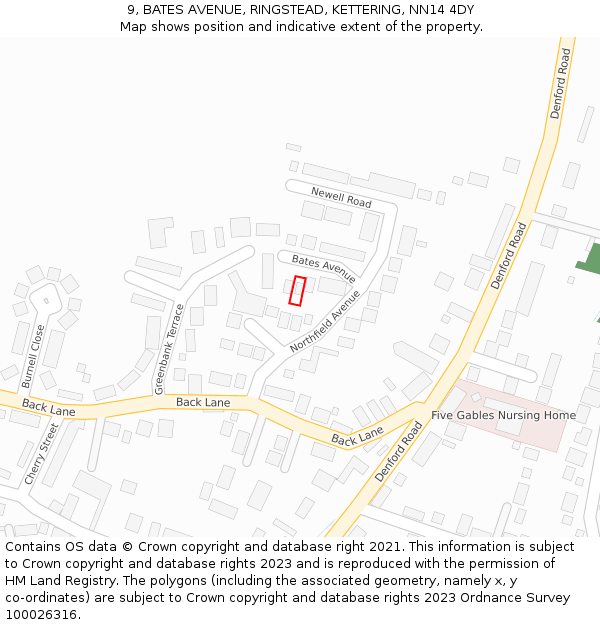 9, BATES AVENUE, RINGSTEAD, KETTERING, NN14 4DY: Location map and indicative extent of plot