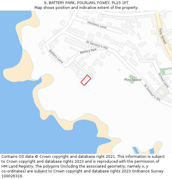 9, BATTERY PARK, POLRUAN, FOWEY, PL23 1PT: Location map and indicative extent of plot