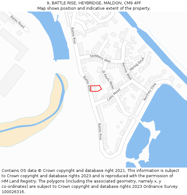 9, BATTLE RISE, HEYBRIDGE, MALDON, CM9 4PF: Location map and indicative extent of plot