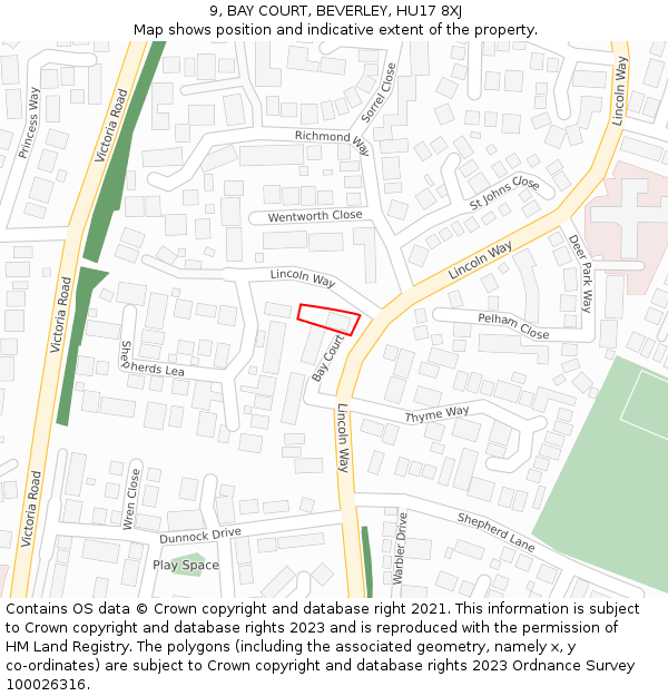 9, BAY COURT, BEVERLEY, HU17 8XJ: Location map and indicative extent of plot