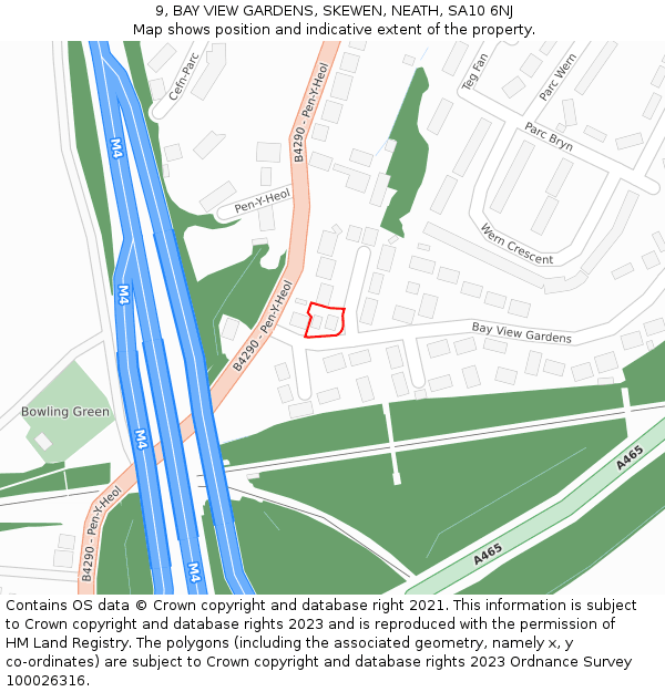 9, BAY VIEW GARDENS, SKEWEN, NEATH, SA10 6NJ: Location map and indicative extent of plot