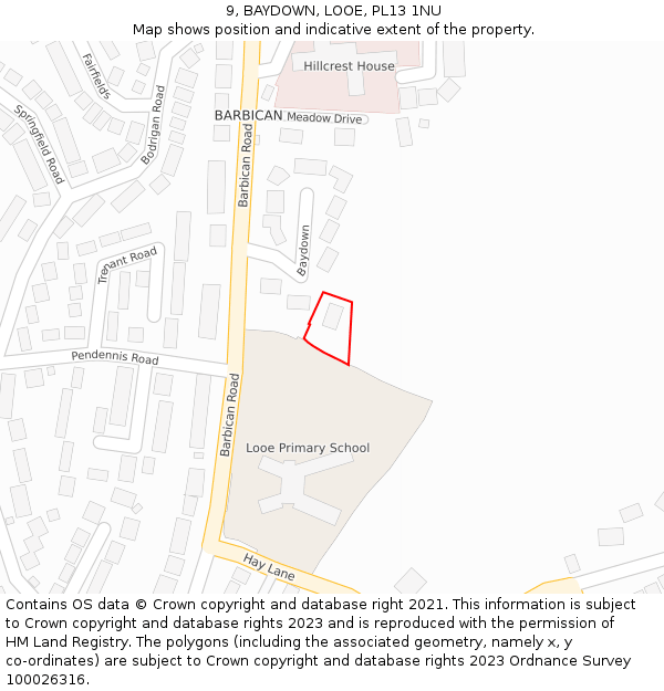 9, BAYDOWN, LOOE, PL13 1NU: Location map and indicative extent of plot