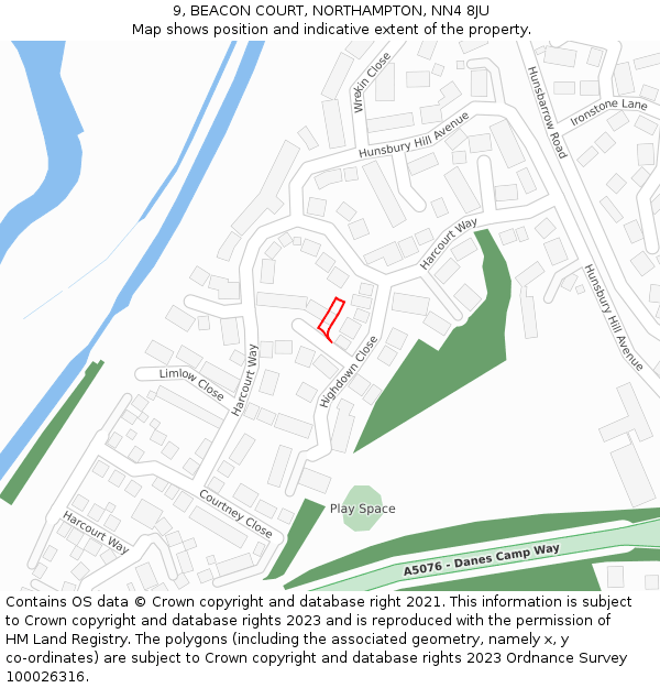 9, BEACON COURT, NORTHAMPTON, NN4 8JU: Location map and indicative extent of plot