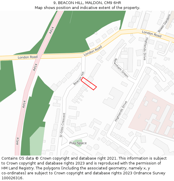 9, BEACON HILL, MALDON, CM9 6HR: Location map and indicative extent of plot