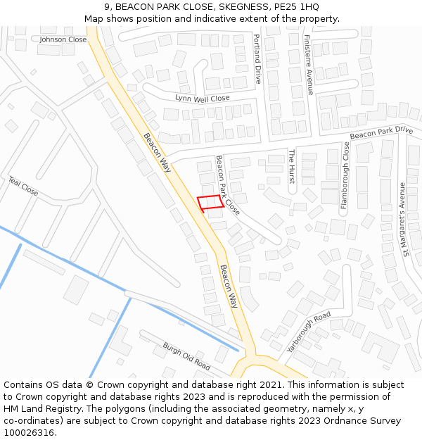 9, BEACON PARK CLOSE, SKEGNESS, PE25 1HQ: Location map and indicative extent of plot