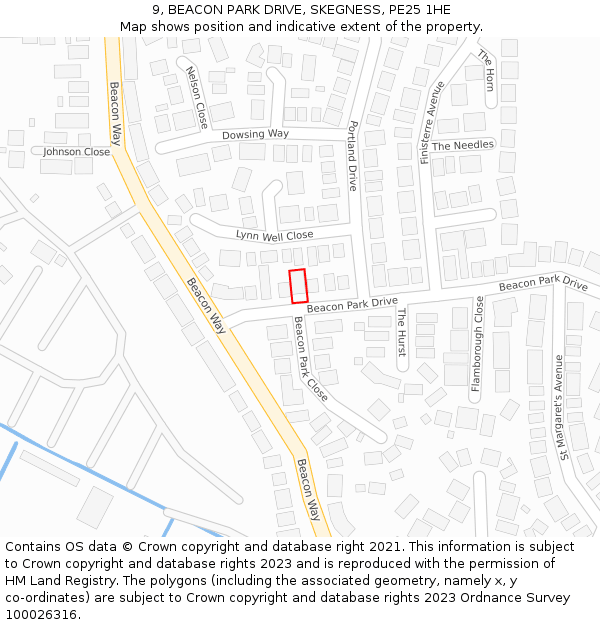 9, BEACON PARK DRIVE, SKEGNESS, PE25 1HE: Location map and indicative extent of plot