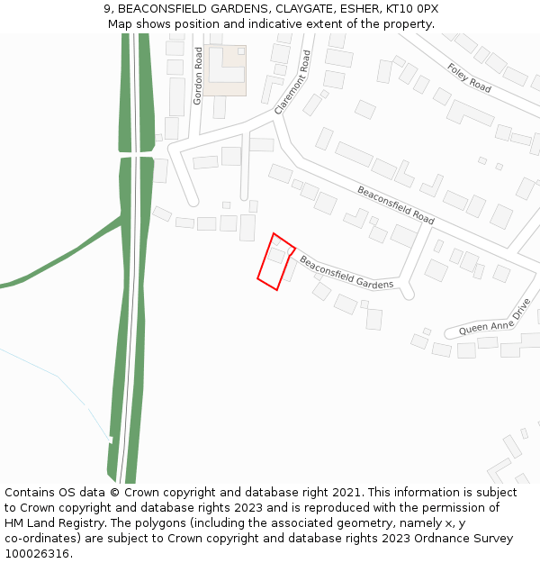 9, BEACONSFIELD GARDENS, CLAYGATE, ESHER, KT10 0PX: Location map and indicative extent of plot