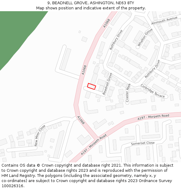 9, BEADNELL GROVE, ASHINGTON, NE63 8TY: Location map and indicative extent of plot