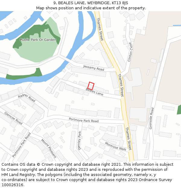 9, BEALES LANE, WEYBRIDGE, KT13 8JS: Location map and indicative extent of plot