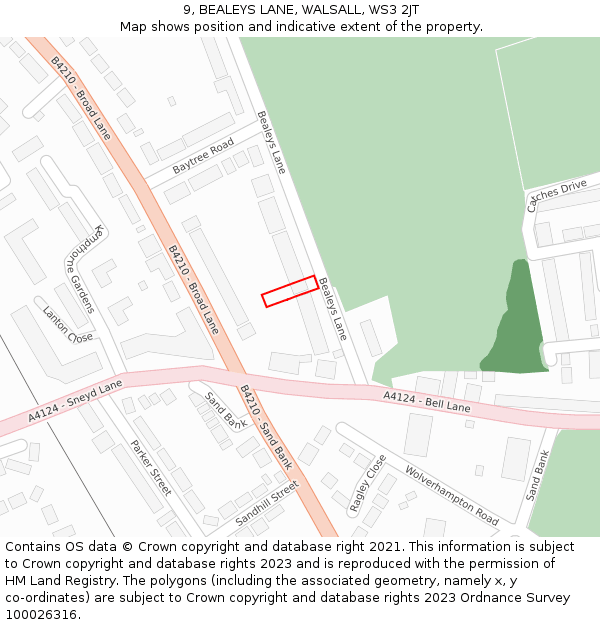 9, BEALEYS LANE, WALSALL, WS3 2JT: Location map and indicative extent of plot