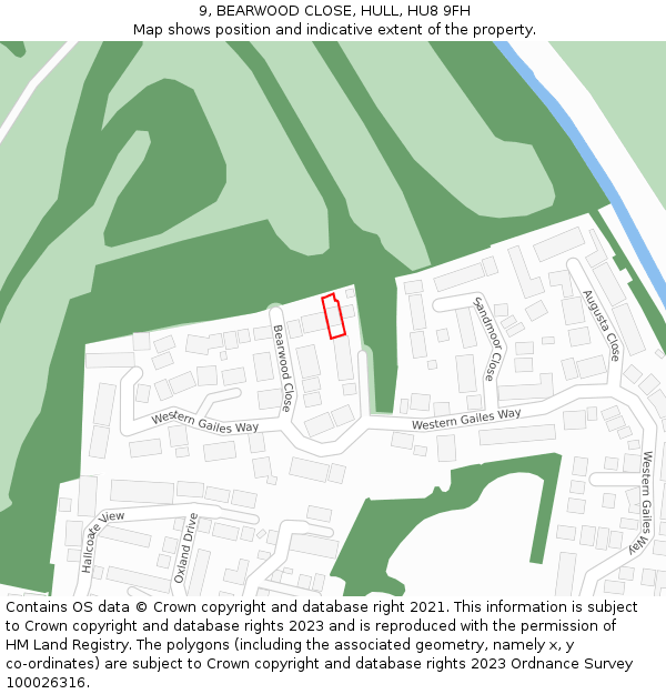 9, BEARWOOD CLOSE, HULL, HU8 9FH: Location map and indicative extent of plot