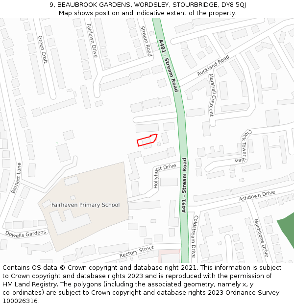 9, BEAUBROOK GARDENS, WORDSLEY, STOURBRIDGE, DY8 5QJ: Location map and indicative extent of plot