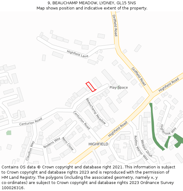 9, BEAUCHAMP MEADOW, LYDNEY, GL15 5NS: Location map and indicative extent of plot