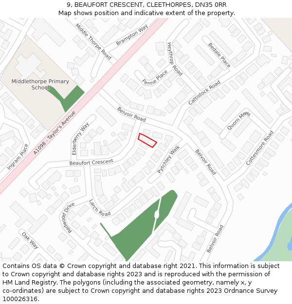 9, BEAUFORT CRESCENT, CLEETHORPES, DN35 0RR: Location map and indicative extent of plot