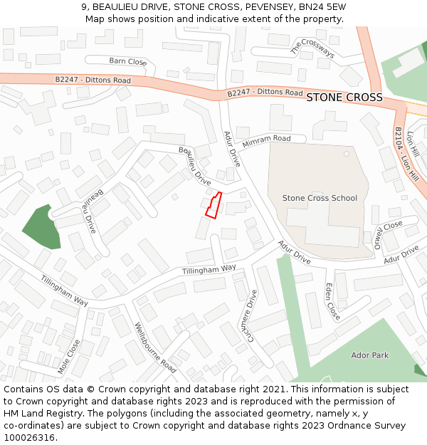 9, BEAULIEU DRIVE, STONE CROSS, PEVENSEY, BN24 5EW: Location map and indicative extent of plot