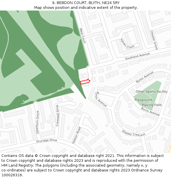 9, BEBDON COURT, BLYTH, NE24 5RY: Location map and indicative extent of plot