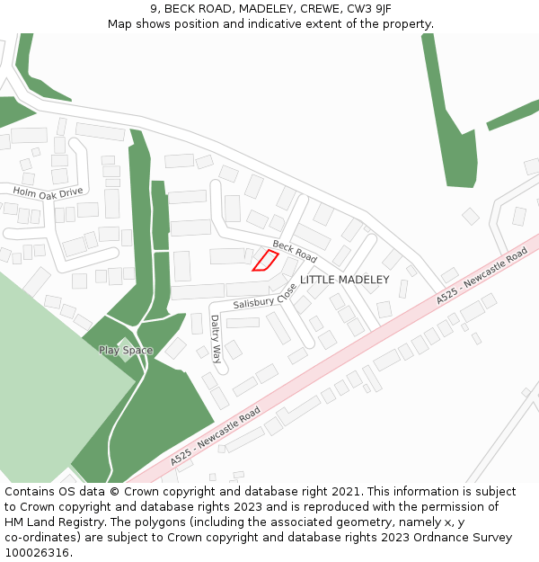 9, BECK ROAD, MADELEY, CREWE, CW3 9JF: Location map and indicative extent of plot