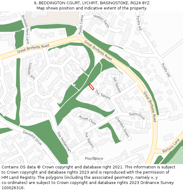 9, BEDDINGTON COURT, LYCHPIT, BASINGSTOKE, RG24 8YZ: Location map and indicative extent of plot