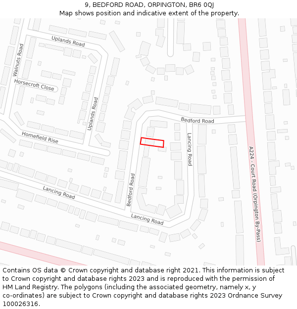 9, BEDFORD ROAD, ORPINGTON, BR6 0QJ: Location map and indicative extent of plot