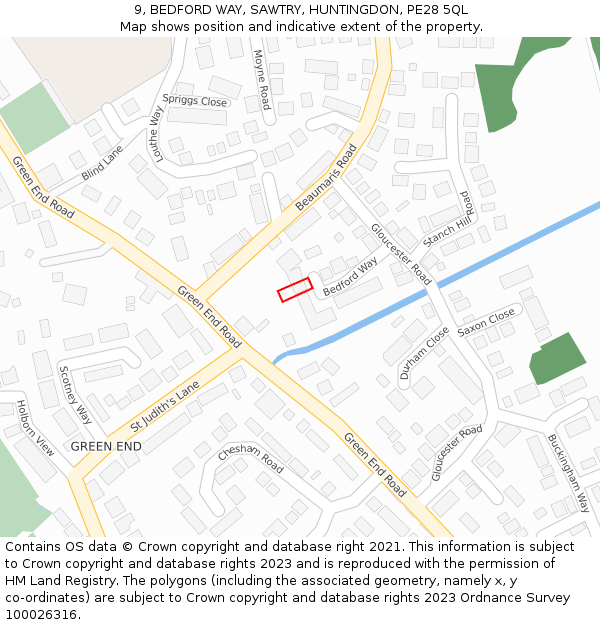 9, BEDFORD WAY, SAWTRY, HUNTINGDON, PE28 5QL: Location map and indicative extent of plot