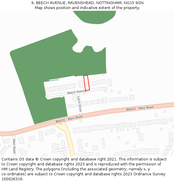 9, BEECH AVENUE, RAVENSHEAD, NOTTINGHAM, NG15 9GN: Location map and indicative extent of plot