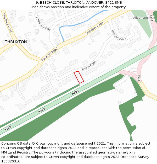 9, BEECH CLOSE, THRUXTON, ANDOVER, SP11 8NB: Location map and indicative extent of plot