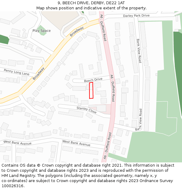 9, BEECH DRIVE, DERBY, DE22 1AT: Location map and indicative extent of plot