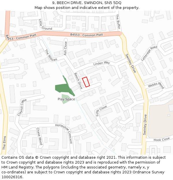 9, BEECH DRIVE, SWINDON, SN5 5DQ: Location map and indicative extent of plot