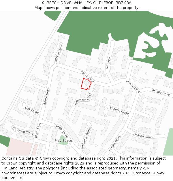 9, BEECH DRIVE, WHALLEY, CLITHEROE, BB7 9RA: Location map and indicative extent of plot