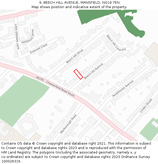 9, BEECH HILL AVENUE, MANSFIELD, NG19 7EN: Location map and indicative extent of plot