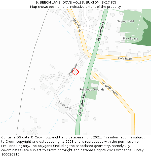 9, BEECH LANE, DOVE HOLES, BUXTON, SK17 8DJ: Location map and indicative extent of plot