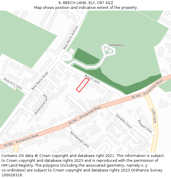 9, BEECH LANE, ELY, CB7 4QZ: Location map and indicative extent of plot