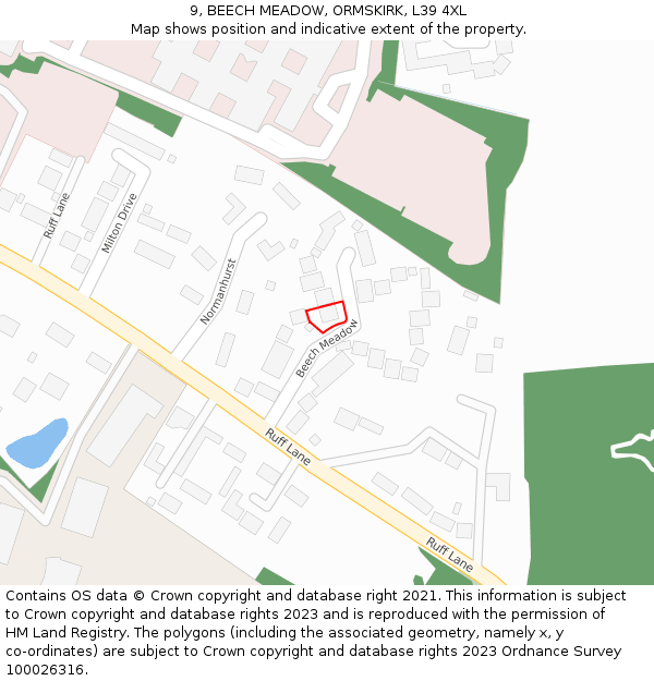 9, BEECH MEADOW, ORMSKIRK, L39 4XL: Location map and indicative extent of plot