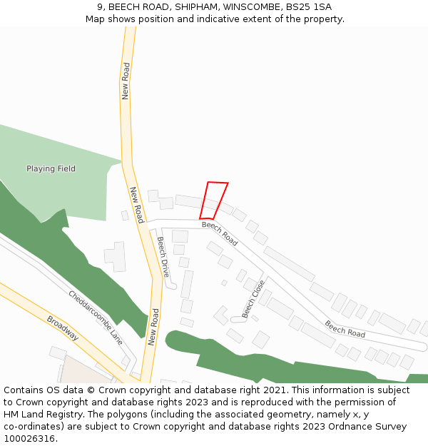 9, BEECH ROAD, SHIPHAM, WINSCOMBE, BS25 1SA: Location map and indicative extent of plot