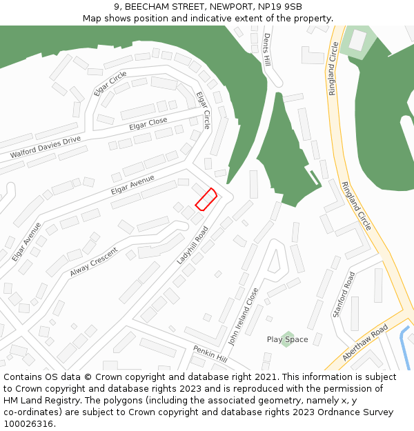 9, BEECHAM STREET, NEWPORT, NP19 9SB: Location map and indicative extent of plot