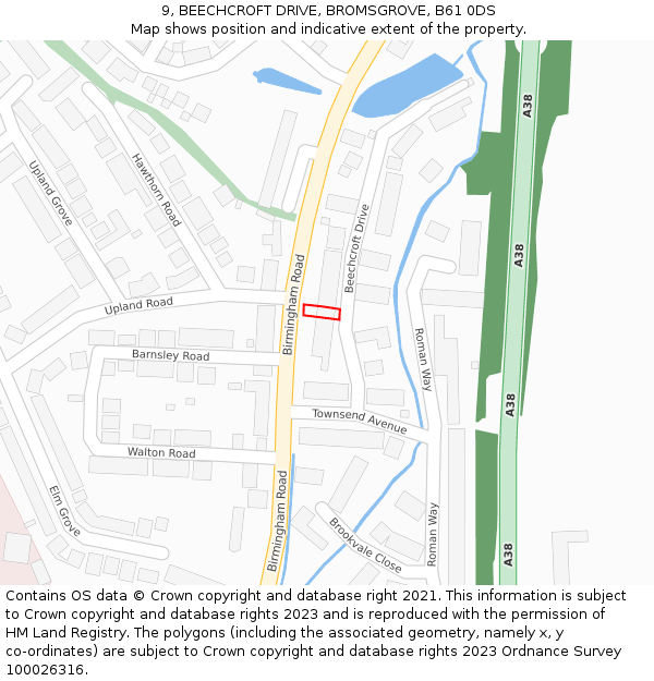 9, BEECHCROFT DRIVE, BROMSGROVE, B61 0DS: Location map and indicative extent of plot