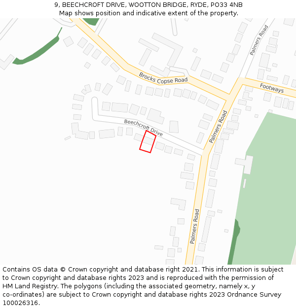 9, BEECHCROFT DRIVE, WOOTTON BRIDGE, RYDE, PO33 4NB: Location map and indicative extent of plot