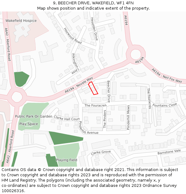 9, BEECHER DRIVE, WAKEFIELD, WF1 4FN: Location map and indicative extent of plot