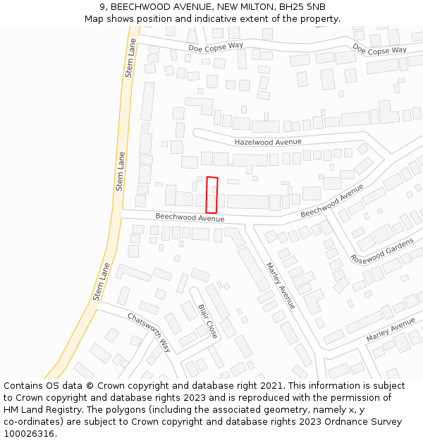 9, BEECHWOOD AVENUE, NEW MILTON, BH25 5NB: Location map and indicative extent of plot