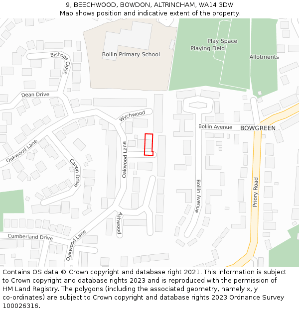 9, BEECHWOOD, BOWDON, ALTRINCHAM, WA14 3DW: Location map and indicative extent of plot