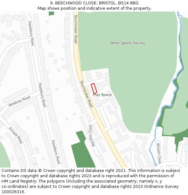9, BEECHWOOD CLOSE, BRISTOL, BS14 8BG: Location map and indicative extent of plot