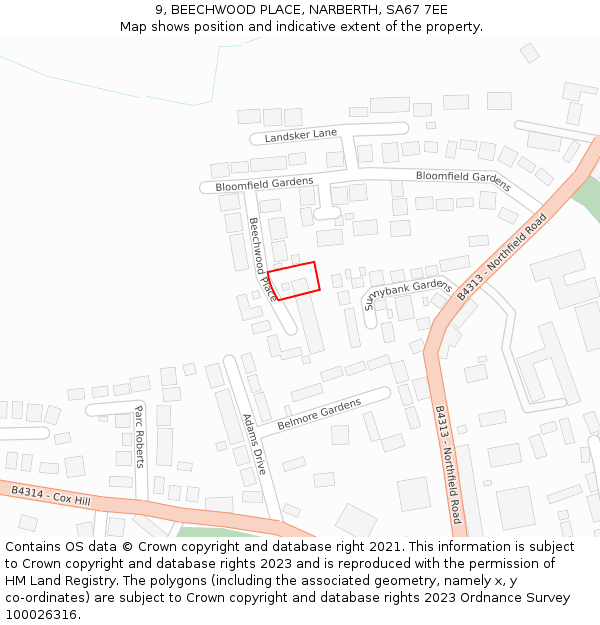 9, BEECHWOOD PLACE, NARBERTH, SA67 7EE: Location map and indicative extent of plot