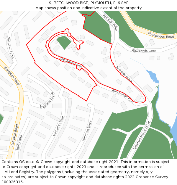 9, BEECHWOOD RISE, PLYMOUTH, PL6 8AP: Location map and indicative extent of plot