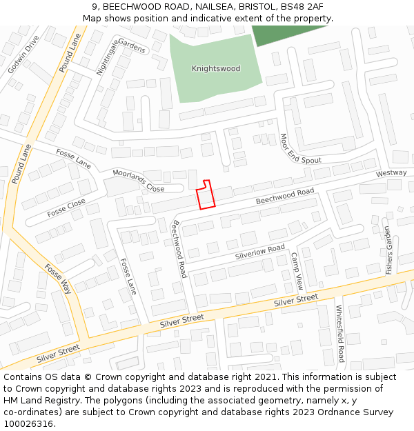 9, BEECHWOOD ROAD, NAILSEA, BRISTOL, BS48 2AF: Location map and indicative extent of plot