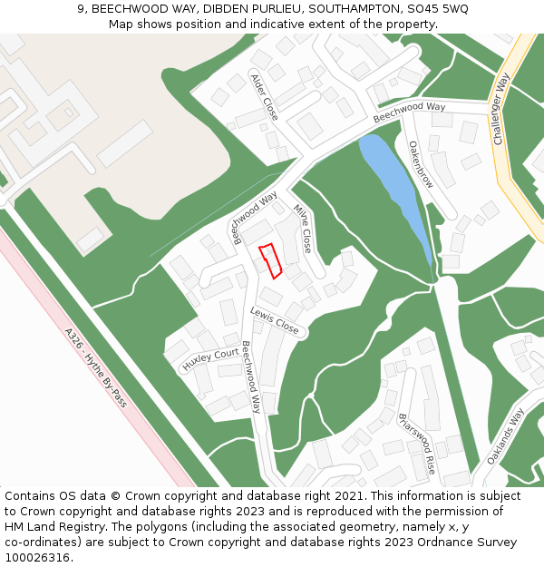 9, BEECHWOOD WAY, DIBDEN PURLIEU, SOUTHAMPTON, SO45 5WQ: Location map and indicative extent of plot